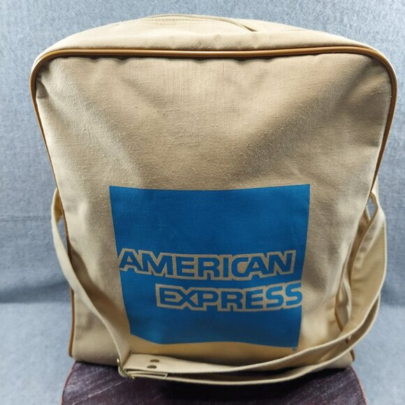 American Express Vintage Travel Bag With Retro Stripe Design READ Small Spot - Picture 11 of 15